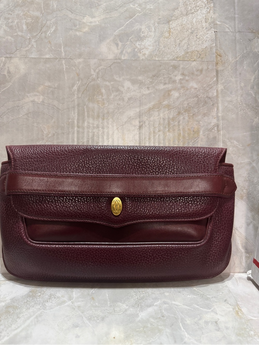 Cartier Men's Wine Burgundy Leather Clutch with Gold Accent